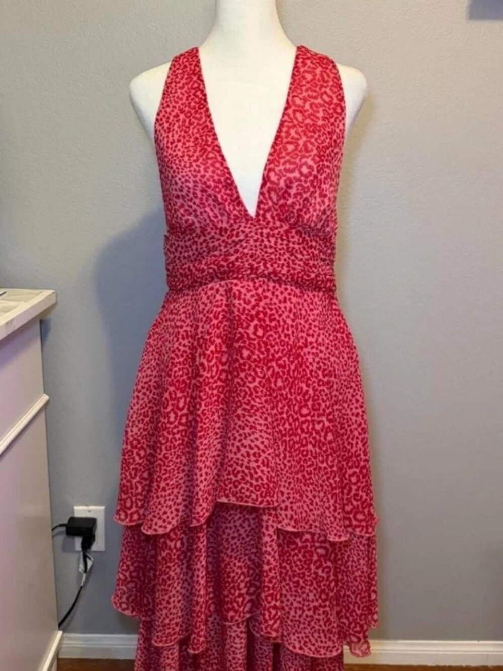 Unbranded Hot Pink Leopard Print Tiered Maxi Dress